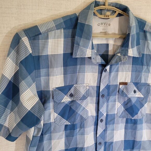 Orvis Short Sleeve Shirt Mens XXL Blue Plaid Button Up Fishing Breathable Casual - Picture 5 of 8